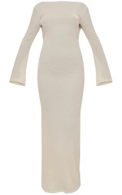 Textured Scoop Back Long Sleeve Maxi Dress-PrettyLittleThing Outlet