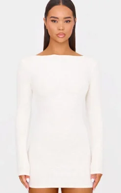 Textured Scoop Back Long Sleeve Bodycon Dress-PrettyLittleThing Clearance
