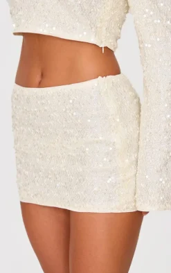 PrettyLittleThing Textured Sequin Micro Mini Skirt Cream