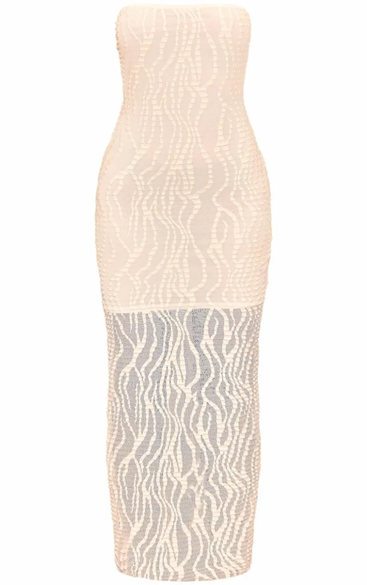 Textured Sheer Jersey Bandeau Maxi Dress-PrettyLittleThing Outlet