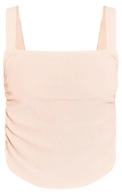 Clearance PrettyLittleThing Textured Square Neck Long Top Cream