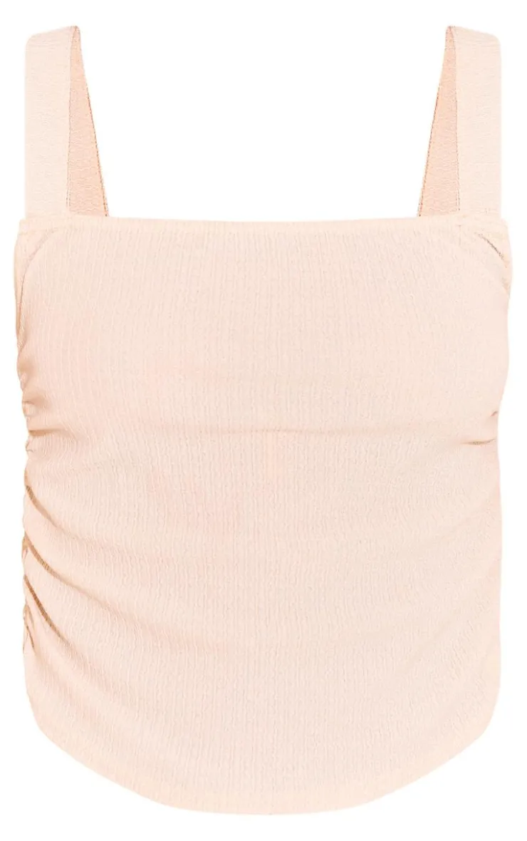 Clearance PrettyLittleThing Textured Square Neck Long Top Cream