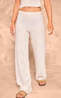 Outlet PrettyLittleThing Textured Straight Leg Pants Cream