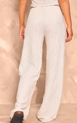 Outlet PrettyLittleThing Textured Straight Leg Pants Cream
