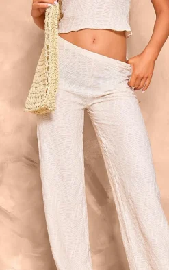 Outlet PrettyLittleThing Textured Straight Leg Pants Cream