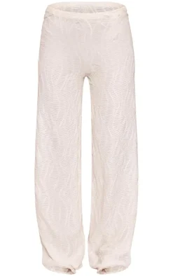 Outlet PrettyLittleThing Textured Straight Leg Pants Cream