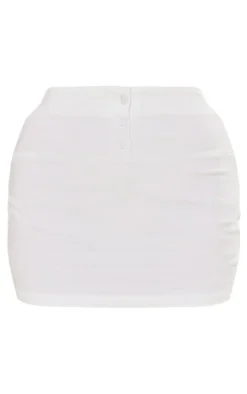 Cream Textured Stripe Button Detail Mini Skirt