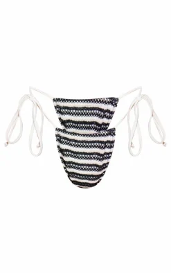 Cream Textured Stripe Tie Side Bikini Bottoms