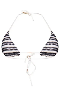 Cream Textured Stripe Triangle Bikini Top