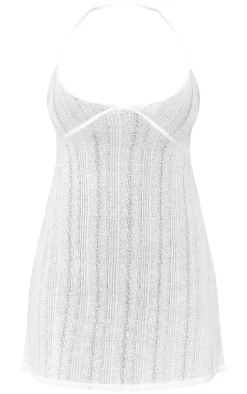 Textured Tie Back Halterneck Shift Dress-PrettyLittleThing