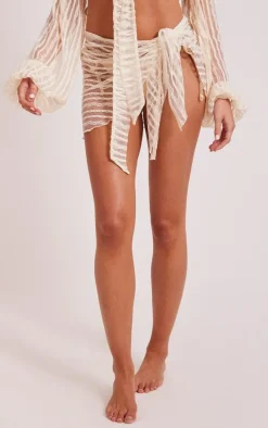 Cream Textured Tie Side Beach Sarong