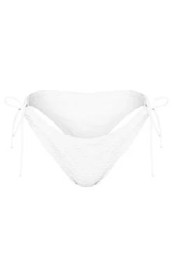 Cream Textured Tie Side Bikini Bottoms