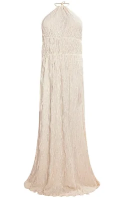 Textured Tiered Halterneck Maxi Dress-PrettyLittleThing Outlet
