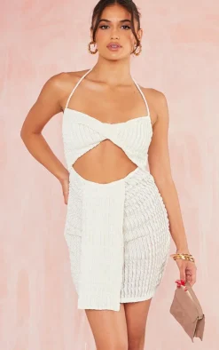 Textured Twist Cut Out Drape Detail Bodycon Dress-PrettyLittleThing Sale