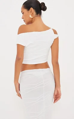 Best PrettyLittleThing Textured Twist Detail Off The Shoulder Top Cream
