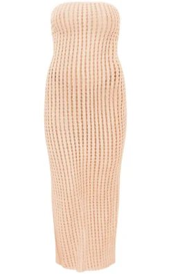 Textured Wave Bandeau Midaxi Dress-PrettyLittleThing Online