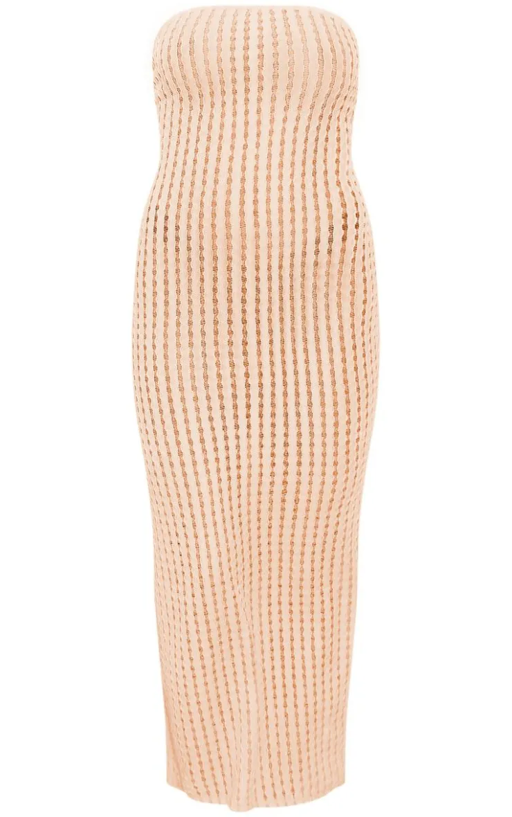 Textured Wave Bandeau Midaxi Dress-PrettyLittleThing Online