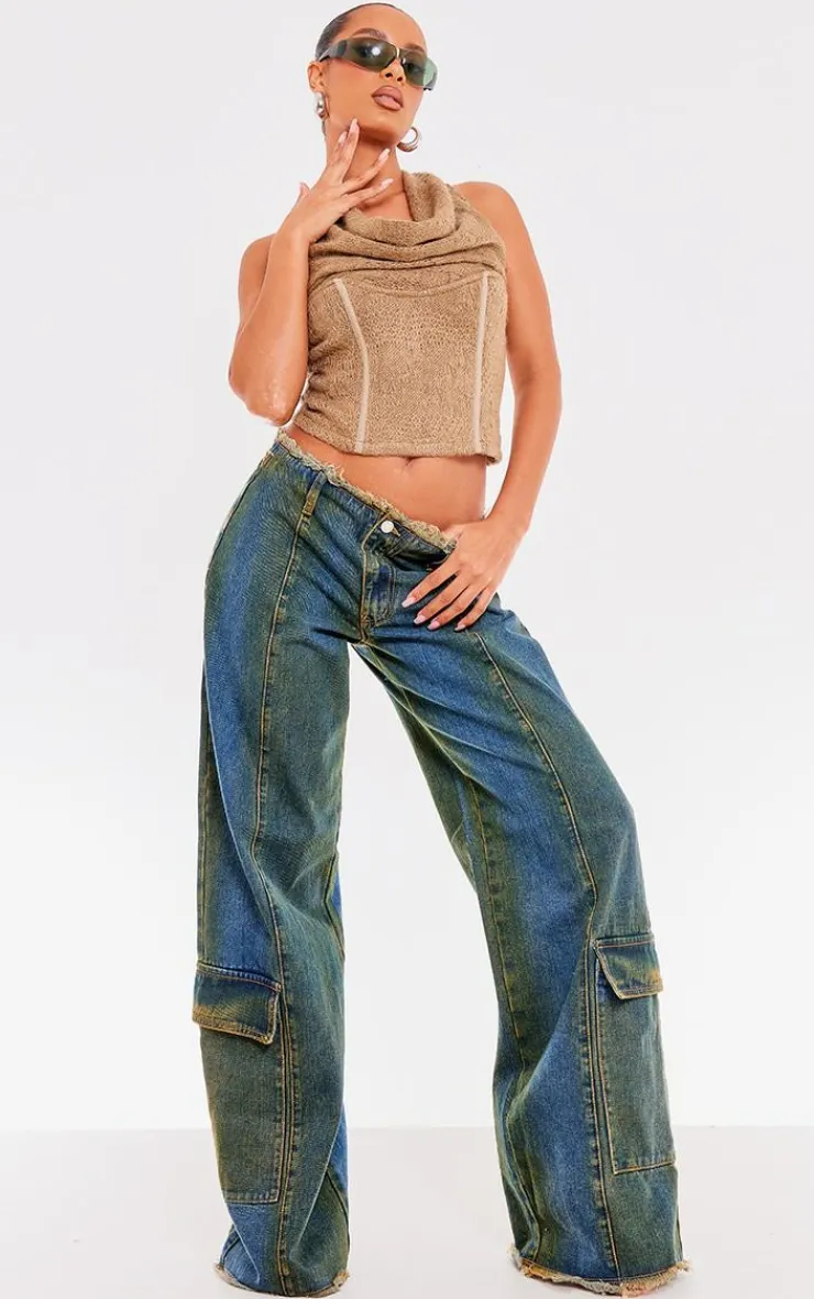 PrettyLittleThing Sleeveless Tops*Textured Woven Cowl Boned Long Top