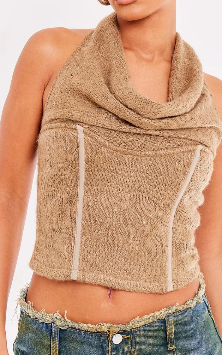 PrettyLittleThing Sleeveless Tops*Textured Woven Cowl Boned Long Top