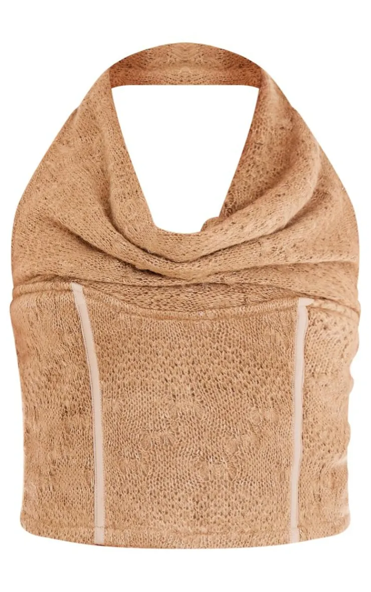 PrettyLittleThing Sleeveless Tops*Textured Woven Cowl Boned Long Top