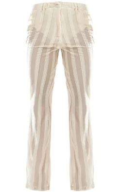 PrettyLittleThing Textured Woven Flare Pants Cream