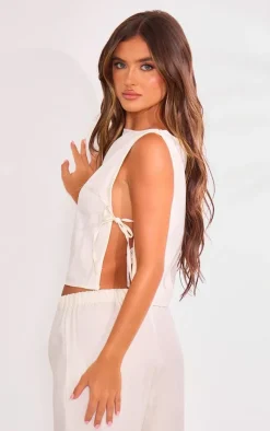 Outlet PrettyLittleThing Tie Side Tailored Vest Cream