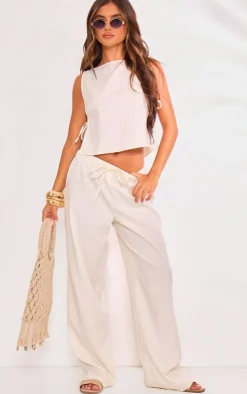 Outlet PrettyLittleThing Tie Side Tailored Vest Cream