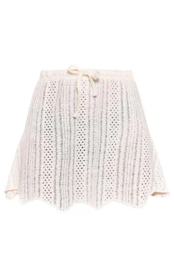 Discount PrettyLittleThing Tie Waist Textured Mini Skirt Cream