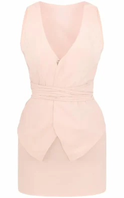 Cream Tie Wrap Waist Vest Mini Dress-PrettyLittleThing Sale