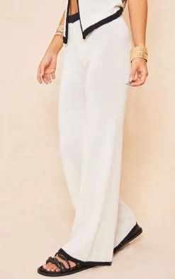 Sale PrettyLittleThing Towel Knit Contrast Detail Pants Cream
