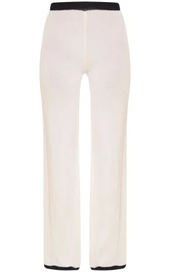 Sale PrettyLittleThing Towel Knit Contrast Detail Pants Cream