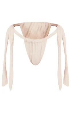 Cream Toweling Tie Side Bikini Bottoms