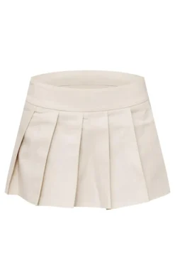 Cream Twill Box Pleat Mini Skirt