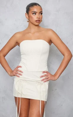 Sale PrettyLittleThing Twill Pocket Front Micro Mini Skirt Cream