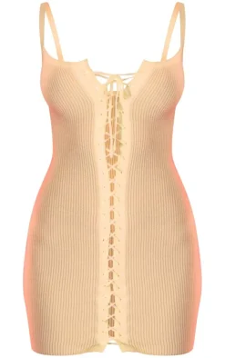 Cream Two Tone Knit Lace Up Corset Dress