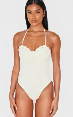 Cream Underwired Laced Cup Swimsuit