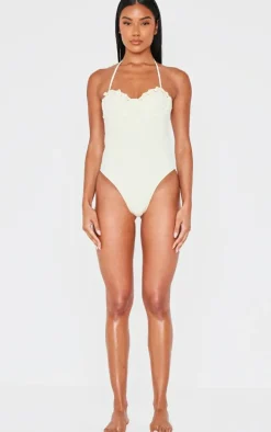 Cream Underwired Laced Cup Swimsuit