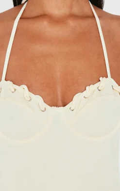 Cream Underwired Laced Cup Swimsuit