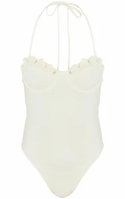 Cream Underwired Laced Cup Swimsuit