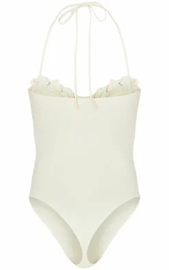 Cream Underwired Laced Cup Swimsuit