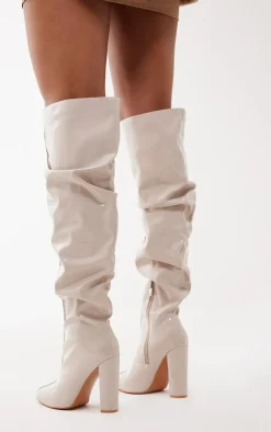 PrettyLittleThing High Heels*Vinyl Point Toe Seam Detail Over The Knee High Block Heeled Boots