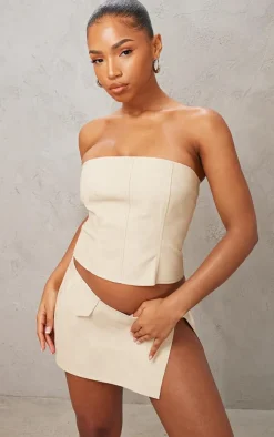 Best PrettyLittleThing Washed Faux Leather Button Front Micro Mini Skirt Cream