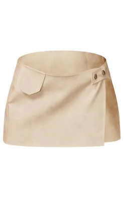 Best PrettyLittleThing Washed Faux Leather Button Front Micro Mini Skirt Cream