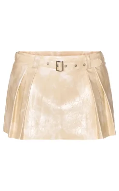 Washed Faux Leather Belted Pleated Micro Mini Skirt-PrettyLittleThing Online