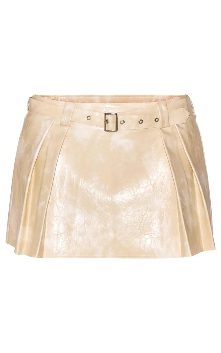 Washed Faux Leather Belted Pleated Micro Mini Skirt-PrettyLittleThing Online