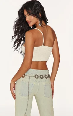 PrettyLittleThing Knitted Tops*Wave Knit Distressed Detail Asymmetric Top