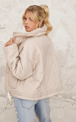 PrettyLittleThing Puffer Jackets*Wave Quilted Contrast Binding Longline Jacket
