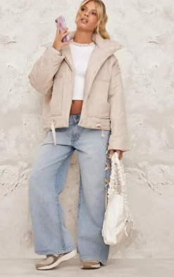 PrettyLittleThing Puffer Jackets*Wave Quilted Contrast Binding Longline Jacket