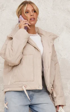 PrettyLittleThing Puffer Jackets*Wave Quilted Contrast Binding Longline Jacket