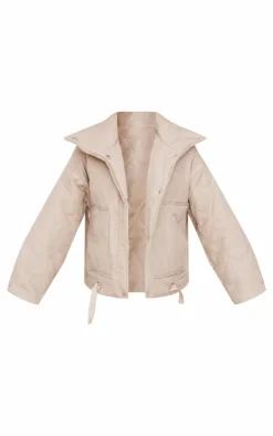 PrettyLittleThing Puffer Jackets*Wave Quilted Contrast Binding Longline Jacket